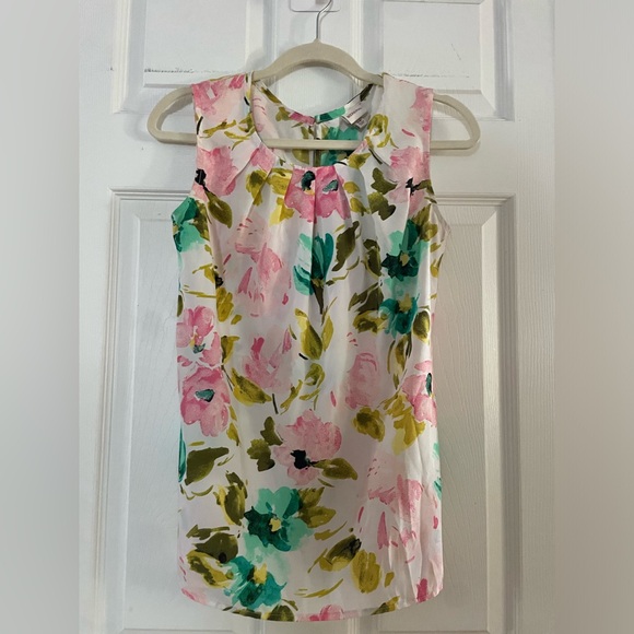 Merona Tops - Merona White Tank Top with Pink & Teal Floral Print